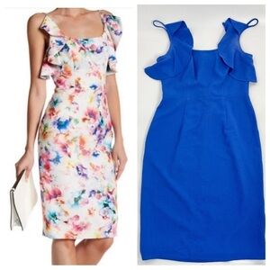 Black Halo Rosette Blue Sheath Dress Ruffle Sleeve Sleeveless Classic‎ 8